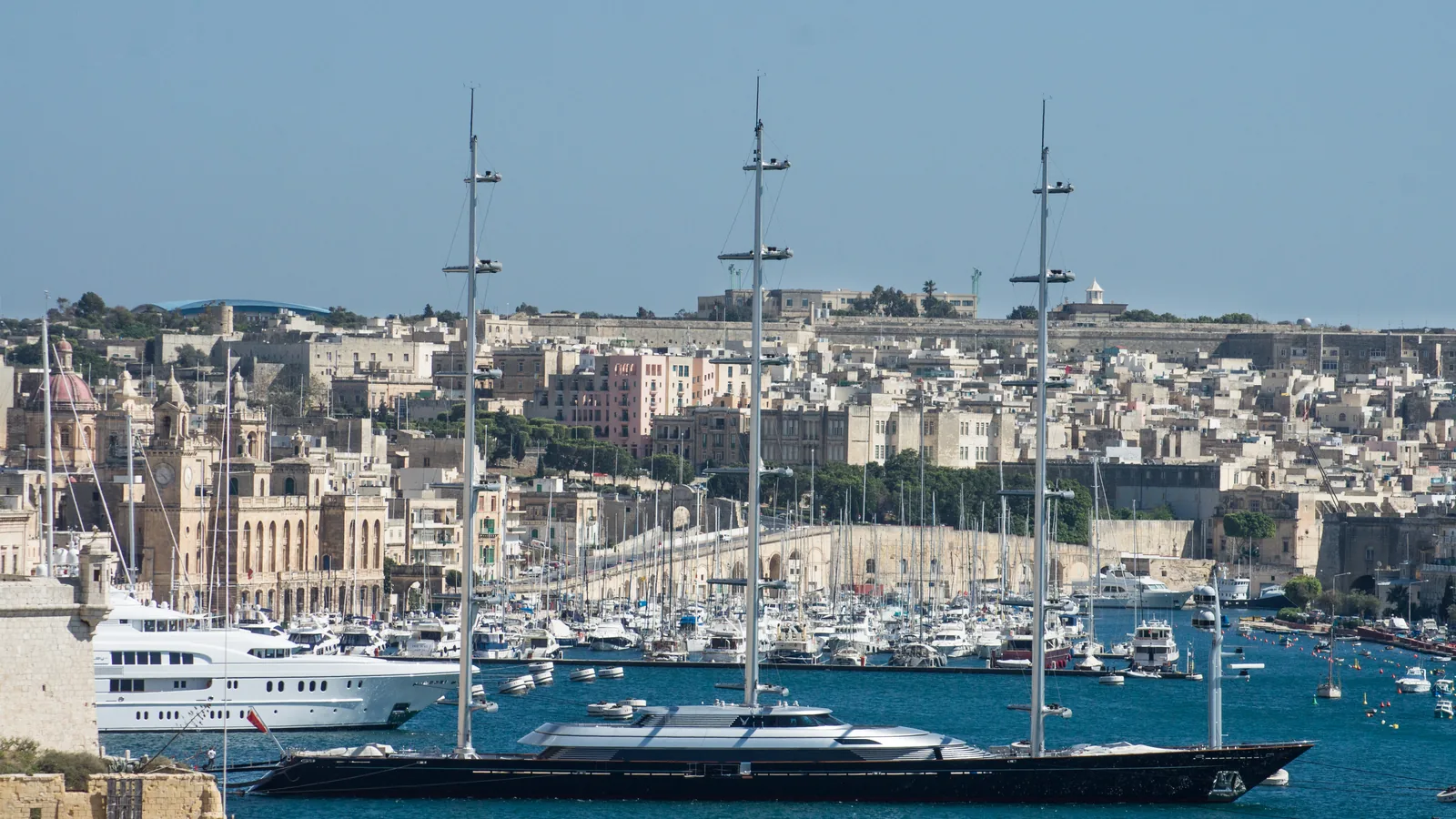 The Maltese Falcon superyacht under full DynaRig sail off Malta