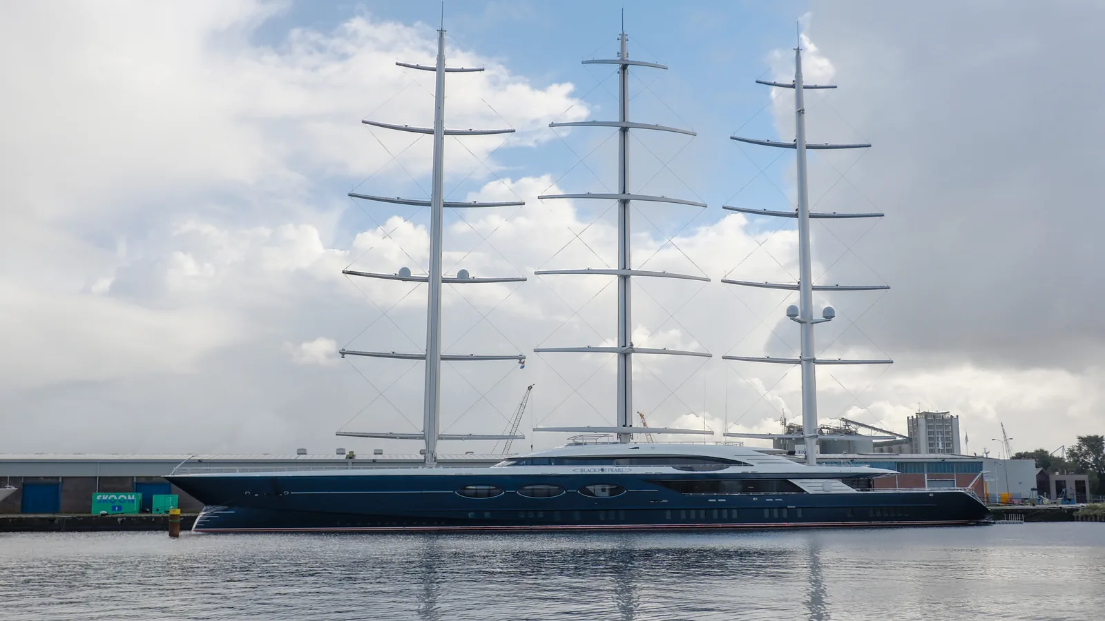 The three-masted 106-metre sailing superyacht Black Pearl by Oceanco in harbour