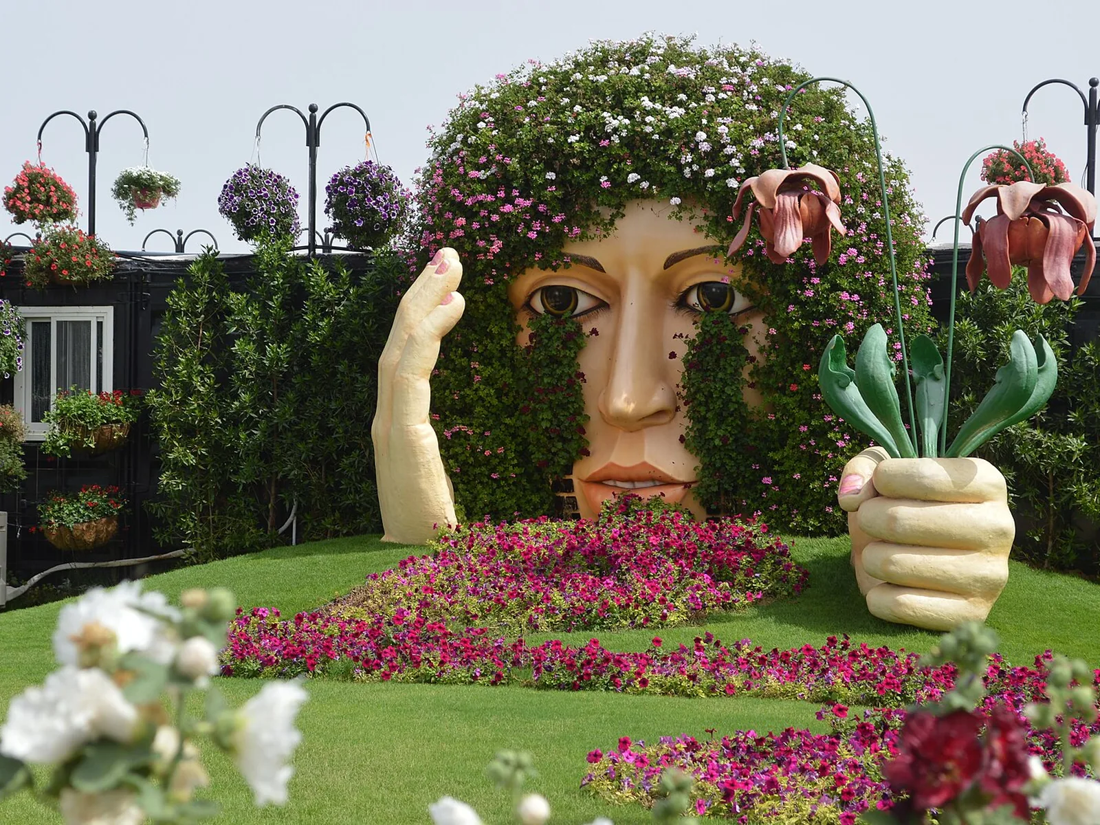 Sculpted floral displays at Dubai Miracle Garden, United Arab Emirates