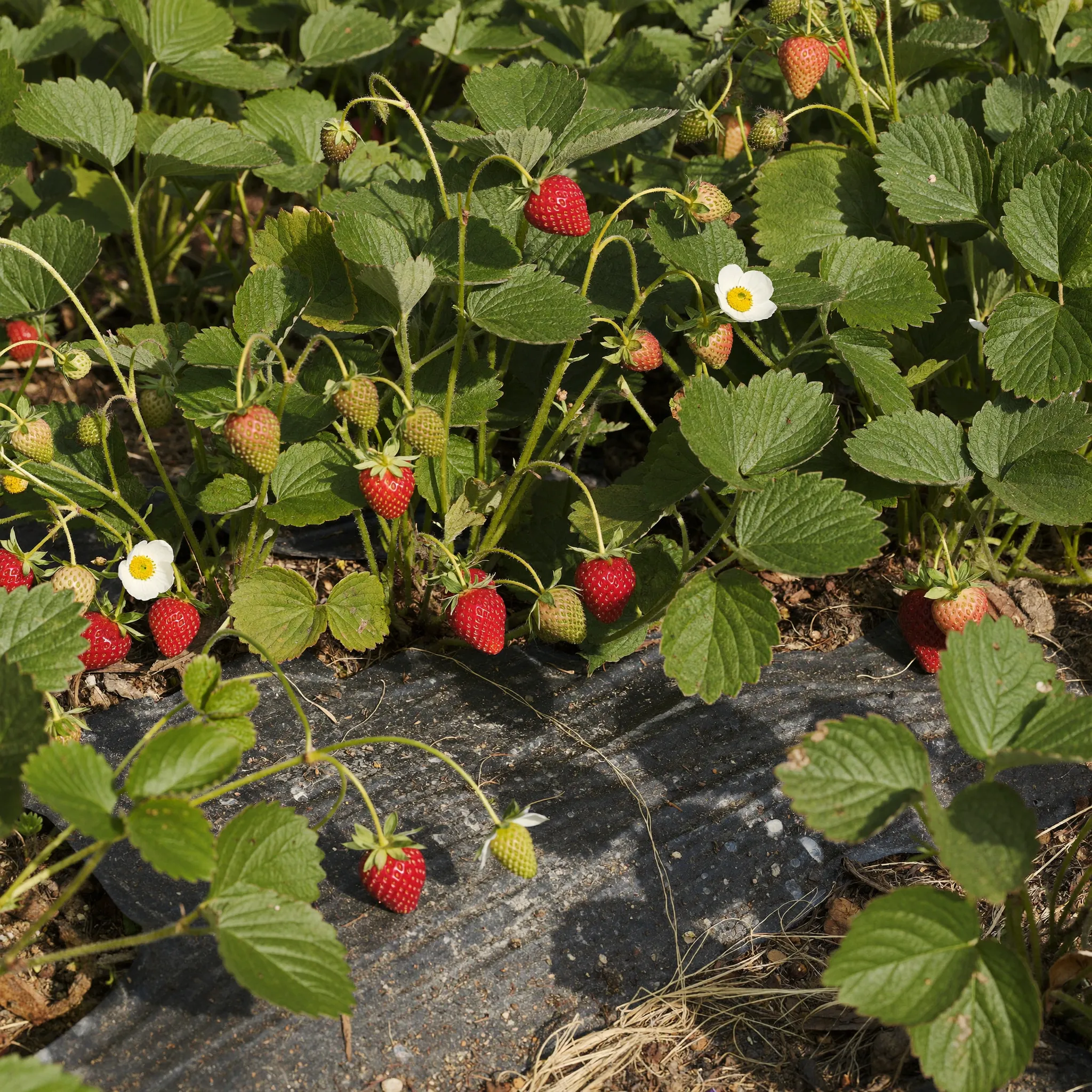 Strawberries growing in a garden