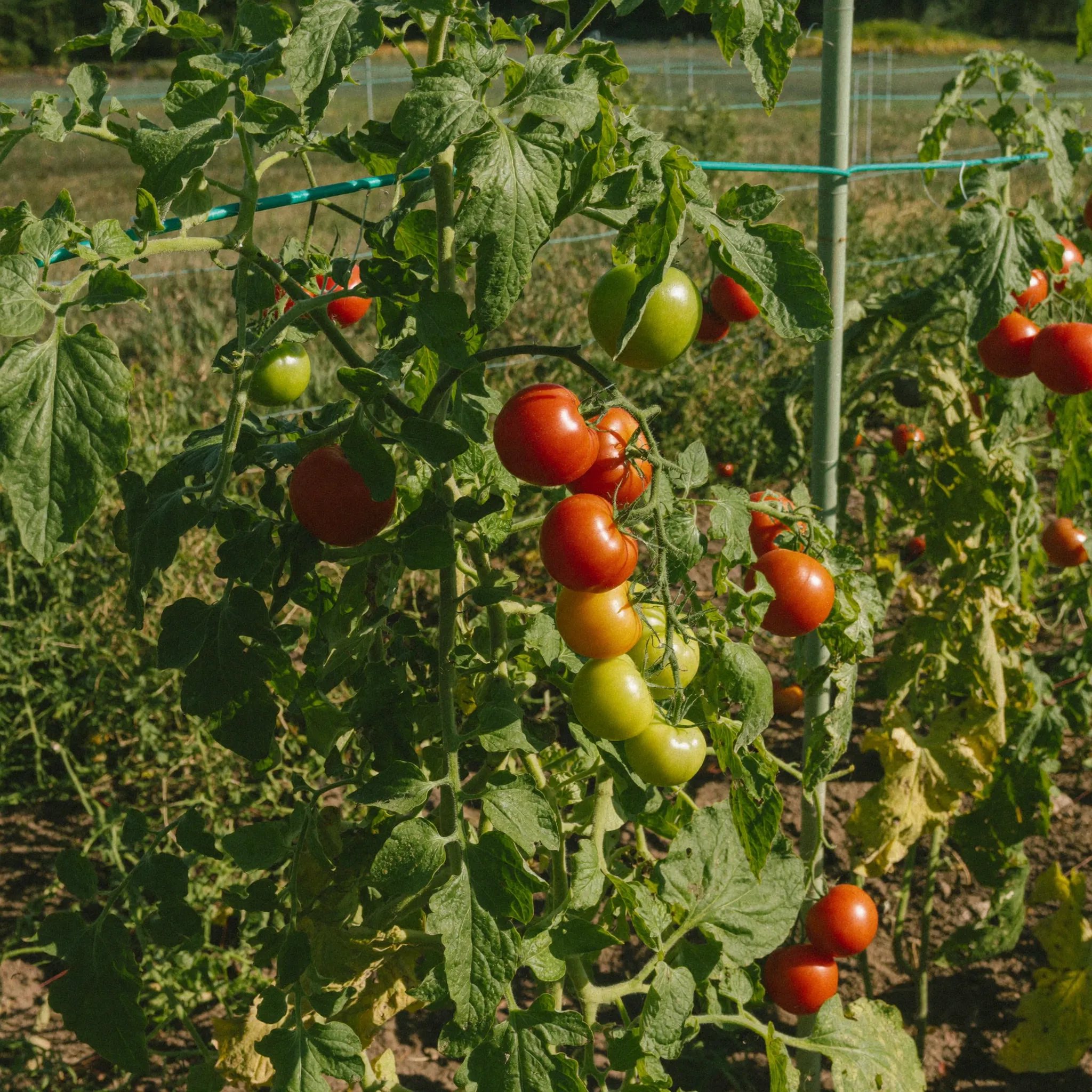 Tomatoes growing in a garden